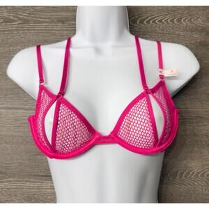Victoria's Secret Hot Pink Mesh Open Cup Demi Bra Women Size Small